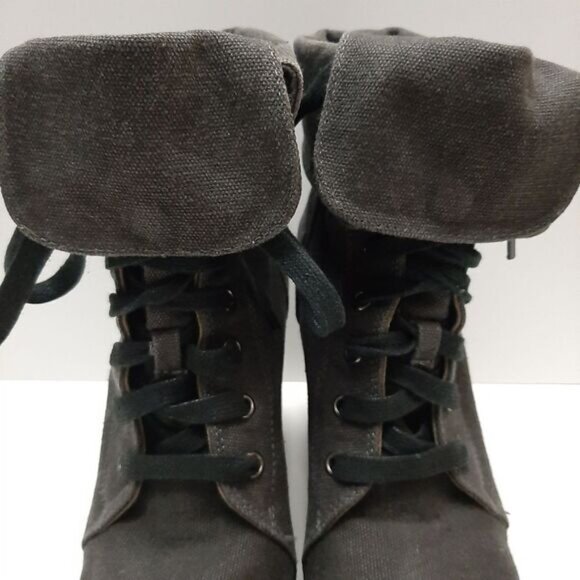 ALDO Canvas Lace-Up High Heel Fold-Over Ankle Boots Sz 8 - 8.5 - Picture 6 of 15